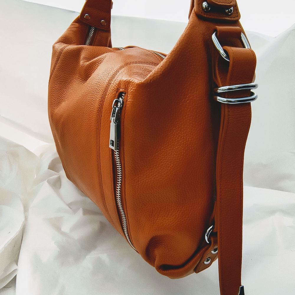 HESHE Elegant Brown Leather Shoulder Bag